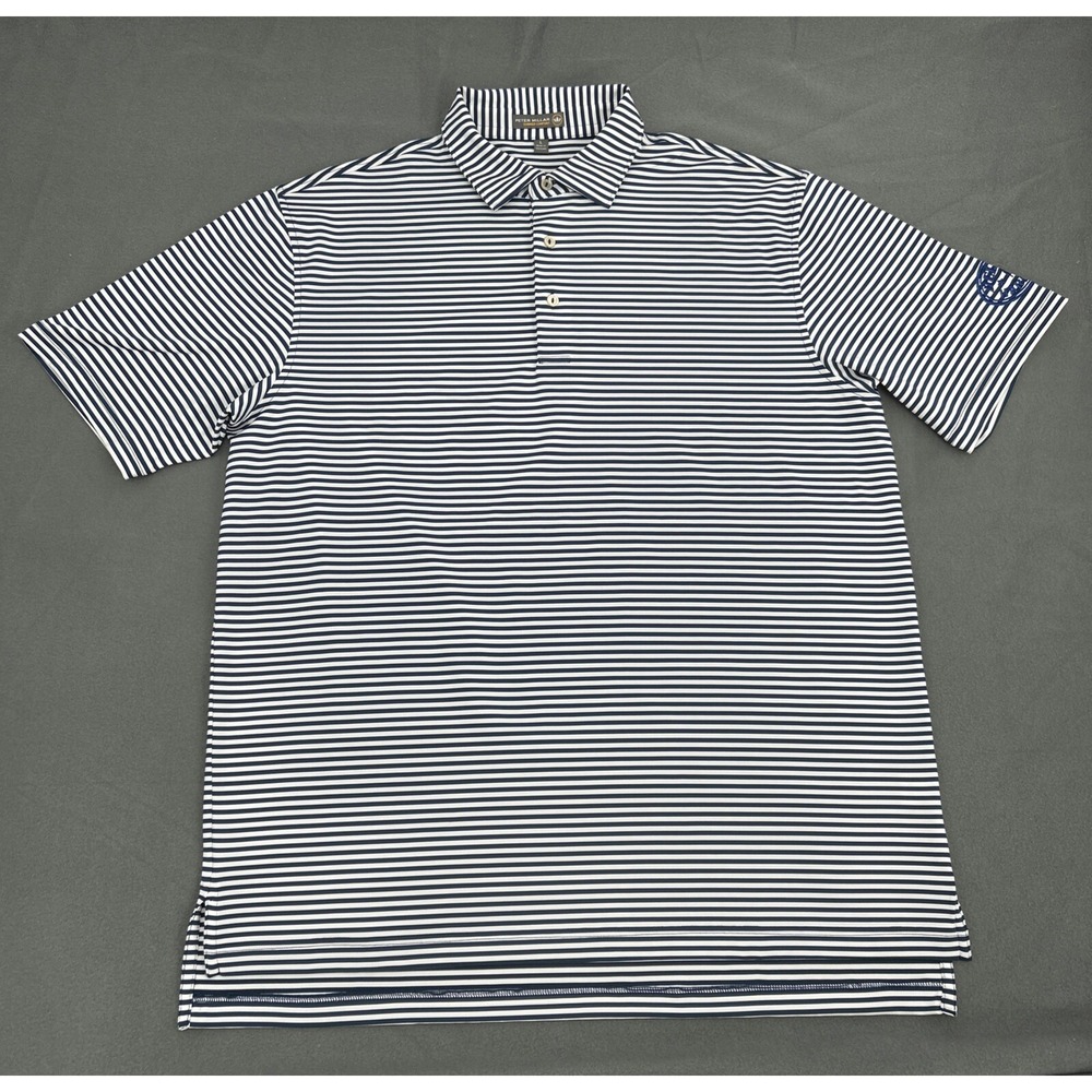 Peter Millar Summer Comfort Shirt Men's L Blue White Polo Helmets to Hardhats
